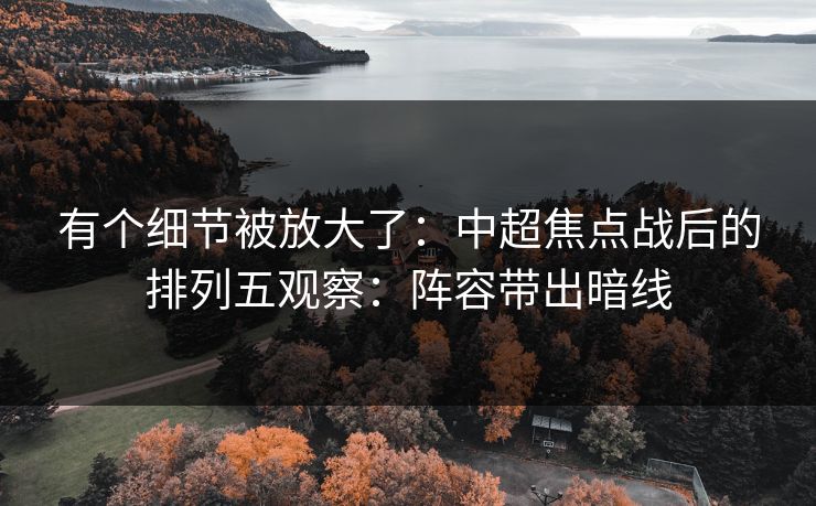 有个细节被放大了：中超焦点战后的排列五观察：阵容带出暗线