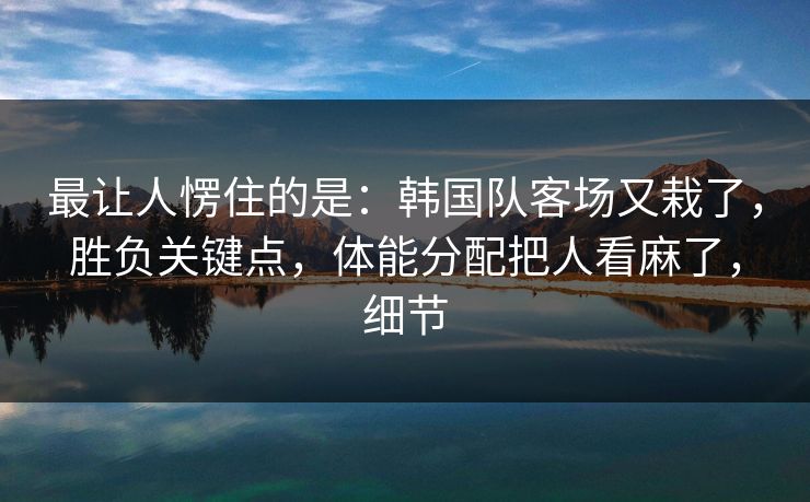 最让人愣住的是：韩国队客场又栽了，胜负关键点，体能分配把人看麻了，细节